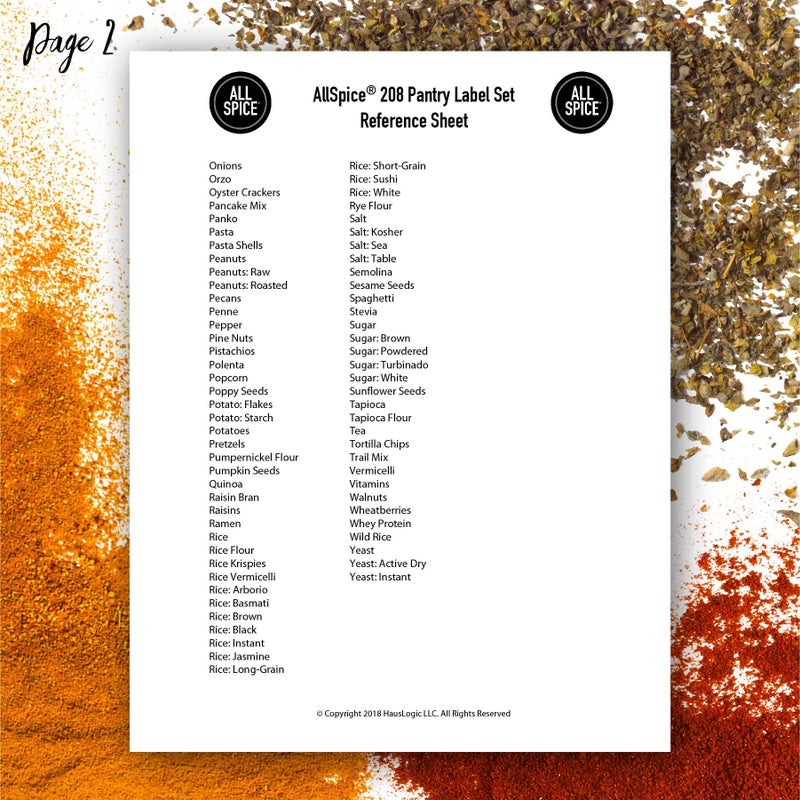 AllSpice 208 Preprinted Water Resistant Bulk Pantry Labels Set - Image 4